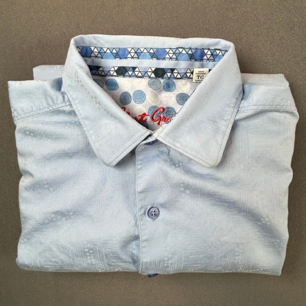 Robert Graham Men's Light Blue Long Sleeve Button Up Shirt XL Jacquard Print
